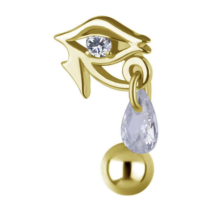 Belly button ring Eye with white cubic zirconia - gold - KP-012