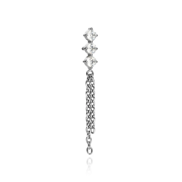 Titanium attachment with white cubic zirconias and chains - silver - TNA-116