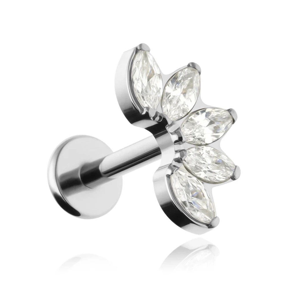 Titanium labret cluster with white zircons - silver