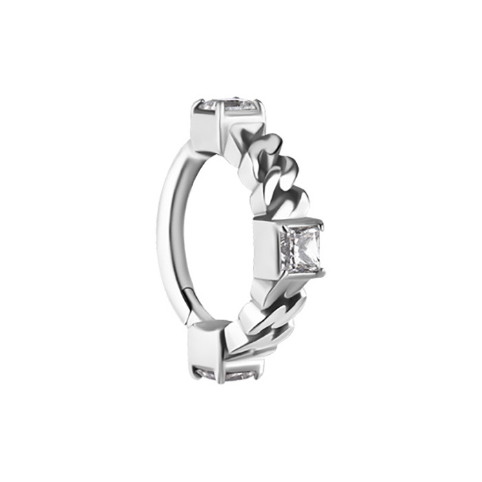 Piercing ring clicker decorative with white zircons - CoCr NF - silver - K-072
