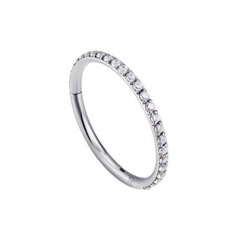 Titanium CLICKER ring with white zircons - silver - TK-023