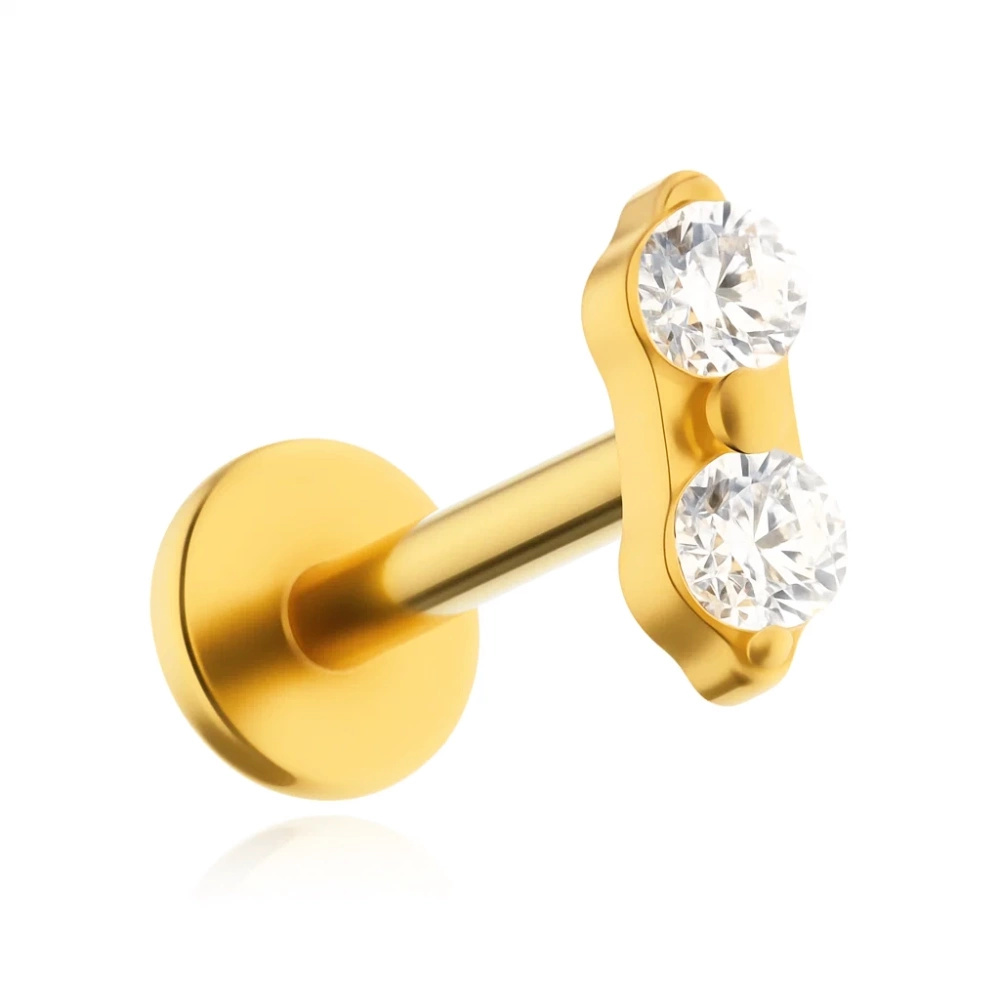Titanium labret with white zircons - gold