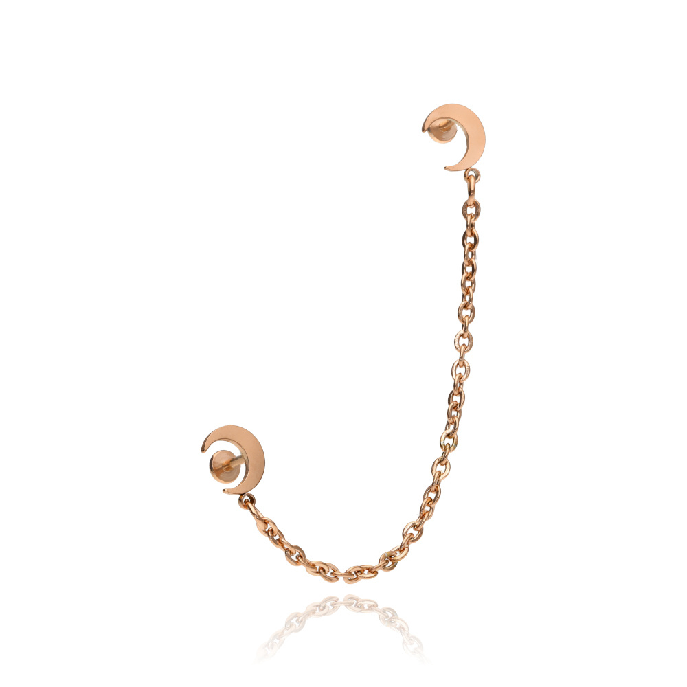 Earring labret moons with chain - rose gold - LGW-044/3