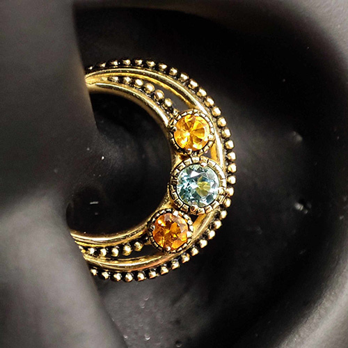 Piercing ring clicker - 18K gold with topaz and citrine - GD18K-028