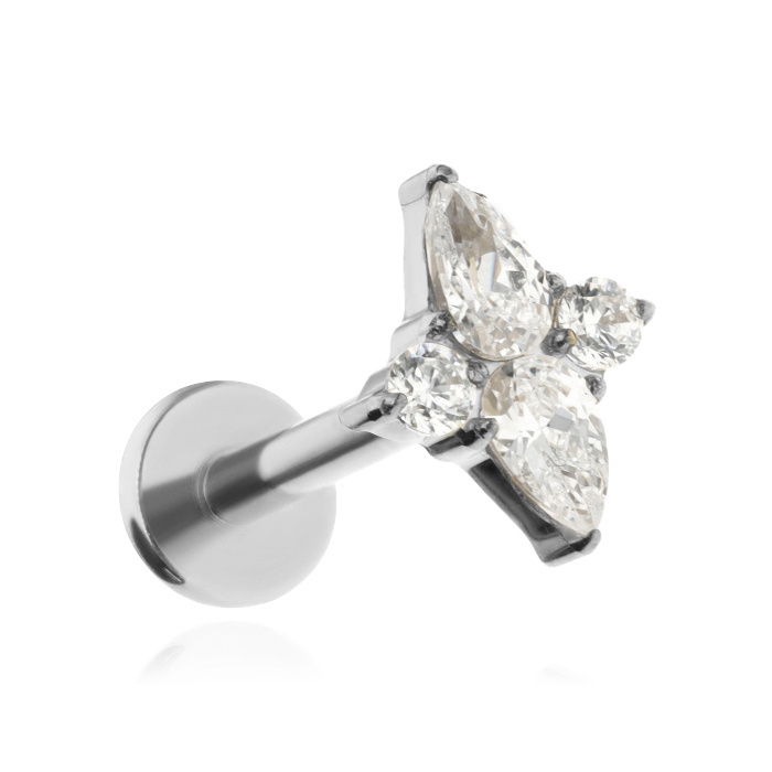 Titanium labret silver with white zircons
