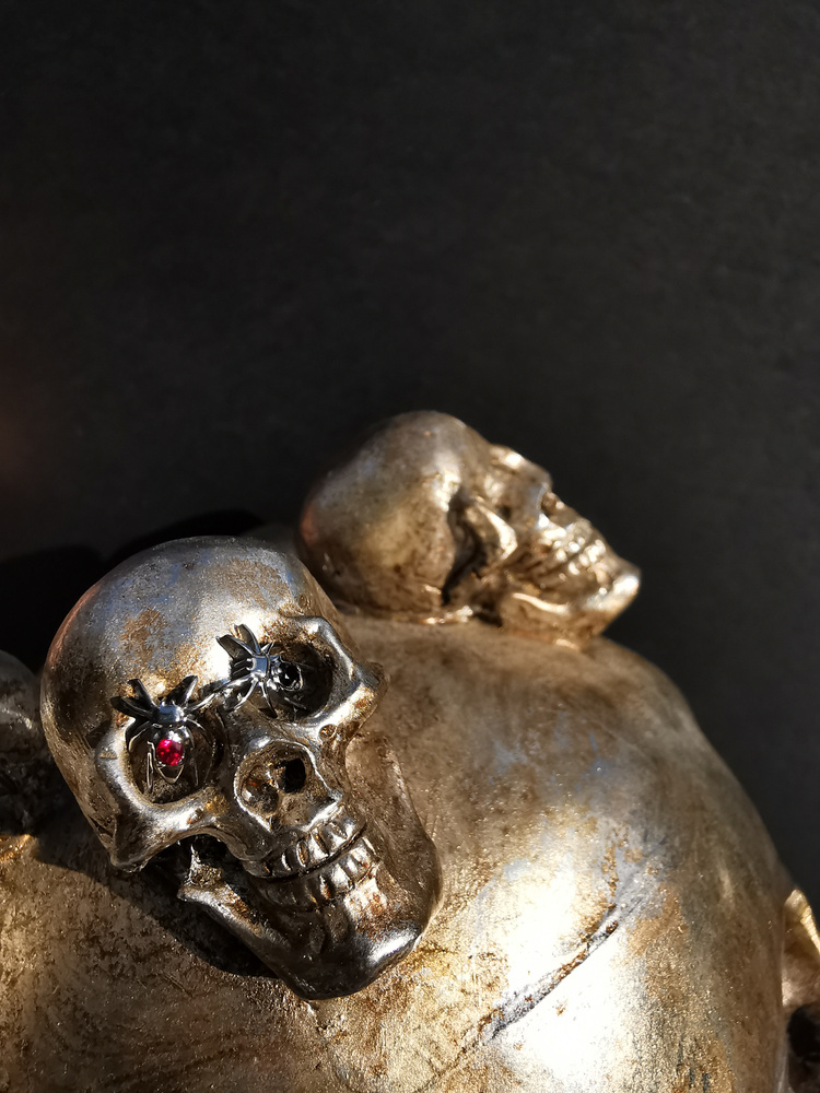 Titanium labret spider with black zirconia - silver - TGW-140