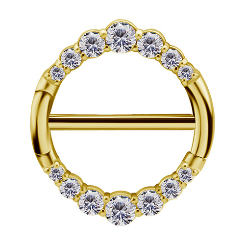 Gold nipple piercing with white zircons - PREMIUM ZIRCON - S-012