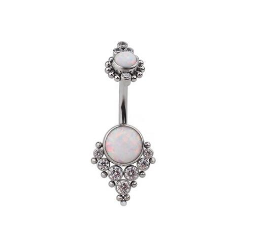 Titanium belly button ring Decorative with white opal OP18 - TPP-018