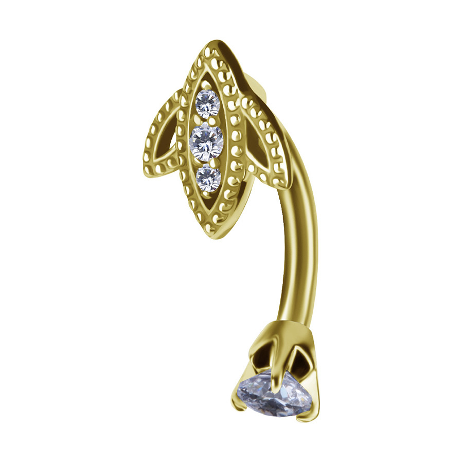 Belly button ring with white cubic zirconia - gold - KP-015