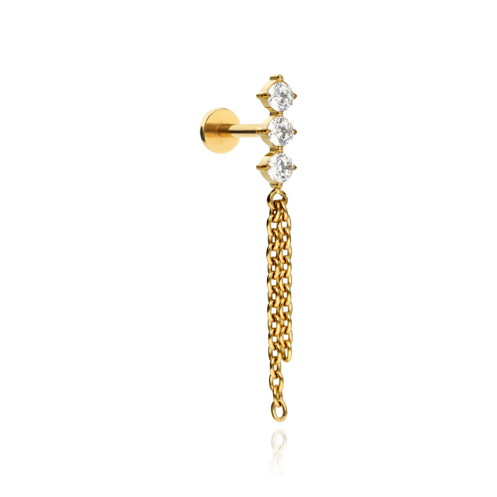 Titanium labret with white zircons and chains - gold