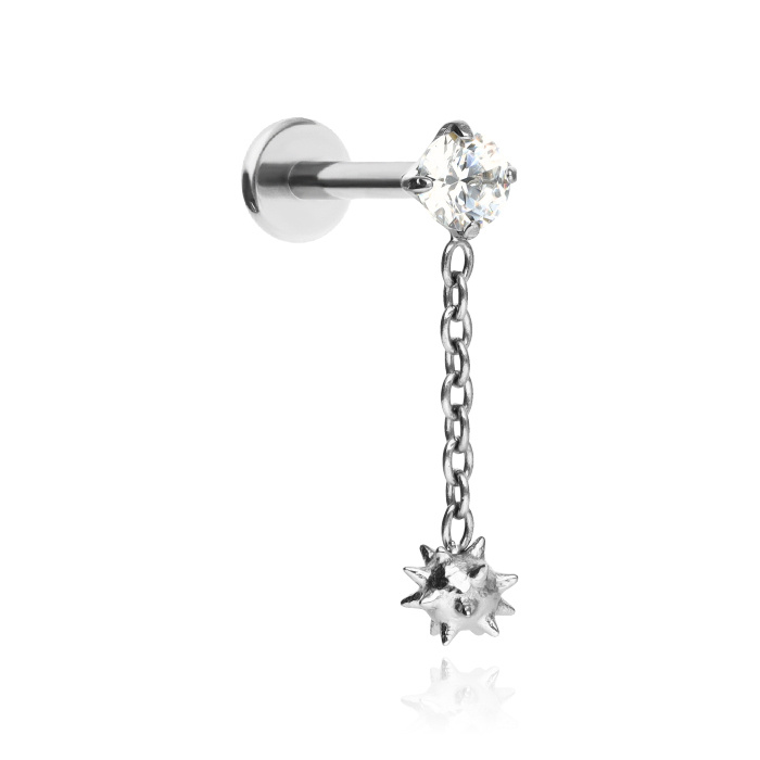 Titanium labret with white zirconia and cluster - silver
