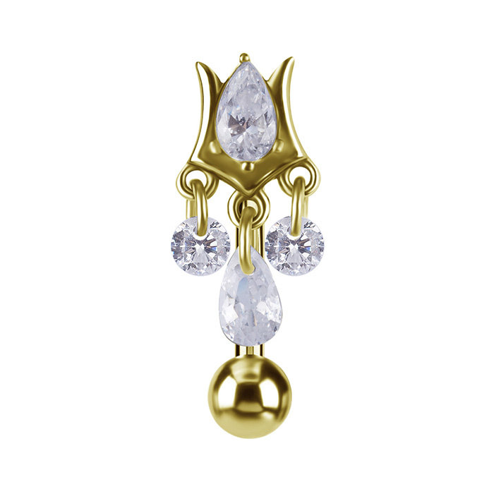 Belly button ring with white cubic zirconia - gold - KP-032