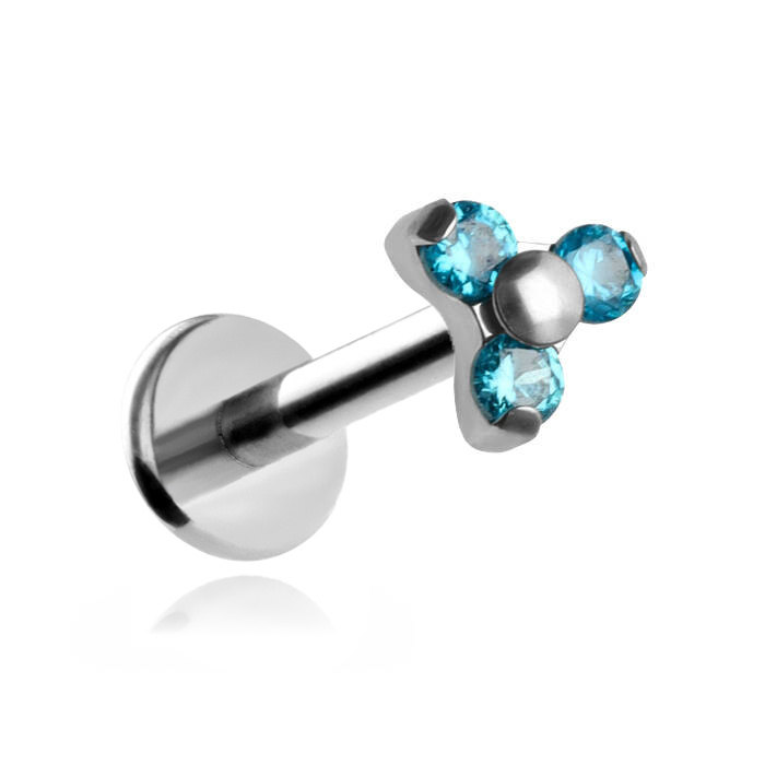 Titanium labret with three blue zirconias 