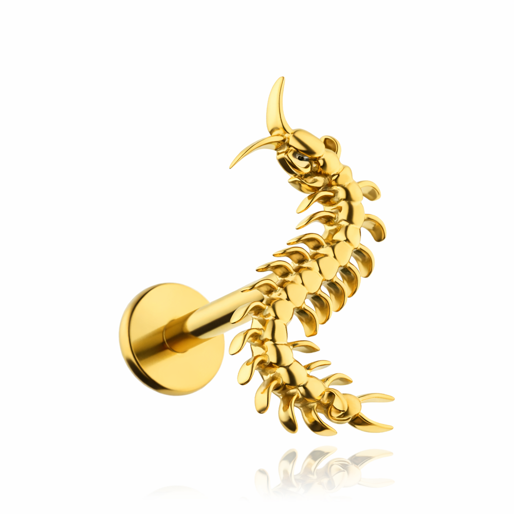 Titanium labret centipede-gold