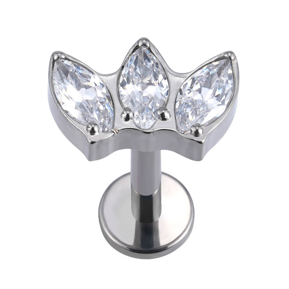 Titanium labret decorative - white zirconia - TGW-081