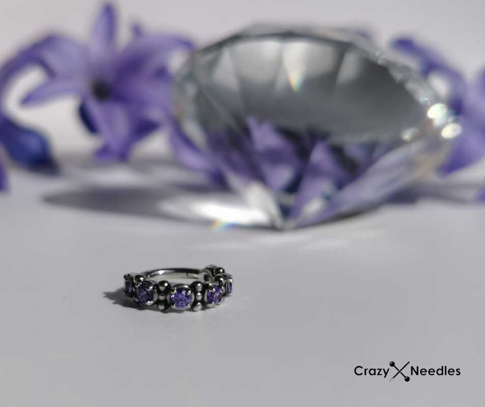 Earring clicker silver with purple Premium Zirconia - CoCr NF - K-062