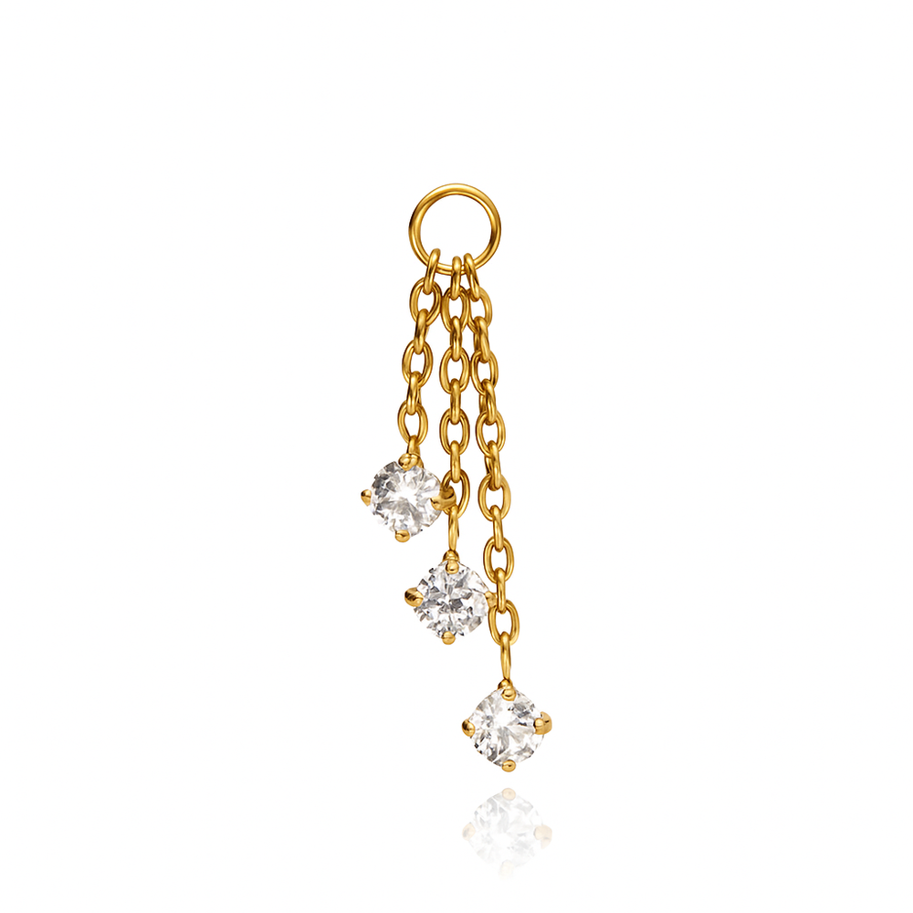 Titanium charms chains with white zircons - gold - D-093