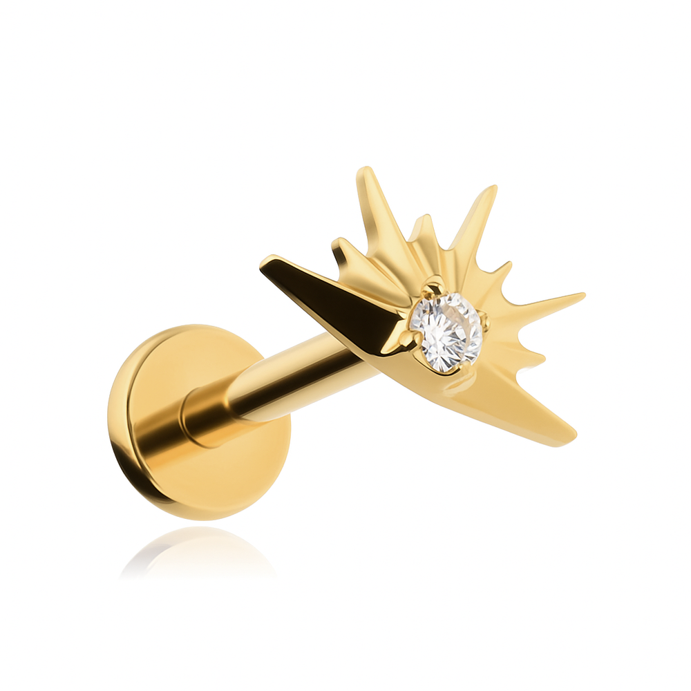 Titanium labret with white zirconia - gold