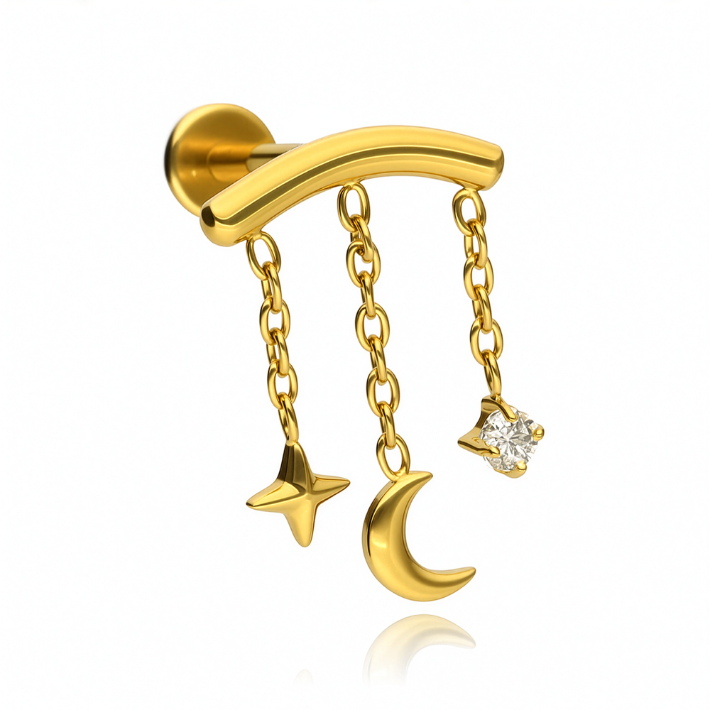 Titanium labret moonlight night with white zirconia - gold