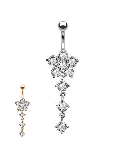 Belly button ring flower earring with zircons rose gold - KP-037