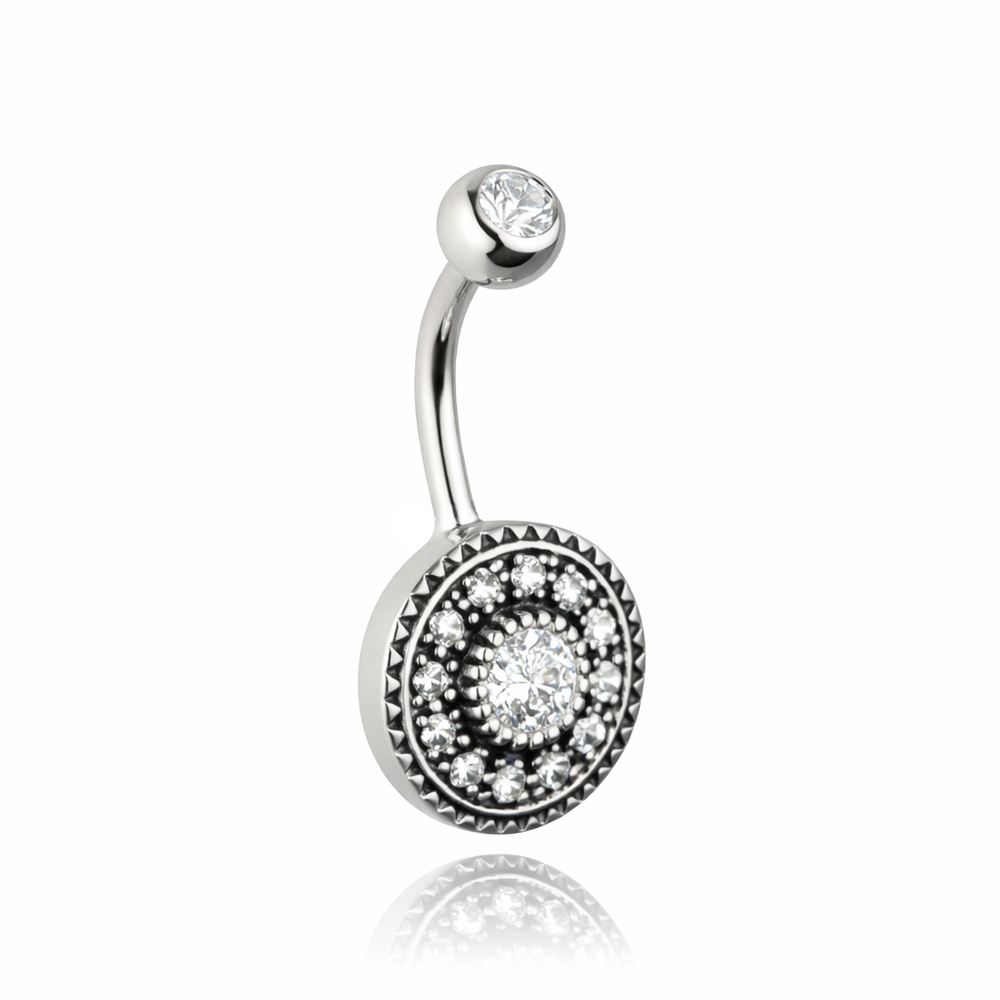 Belly button ring - openwork with white cubic zirconia - KP-039