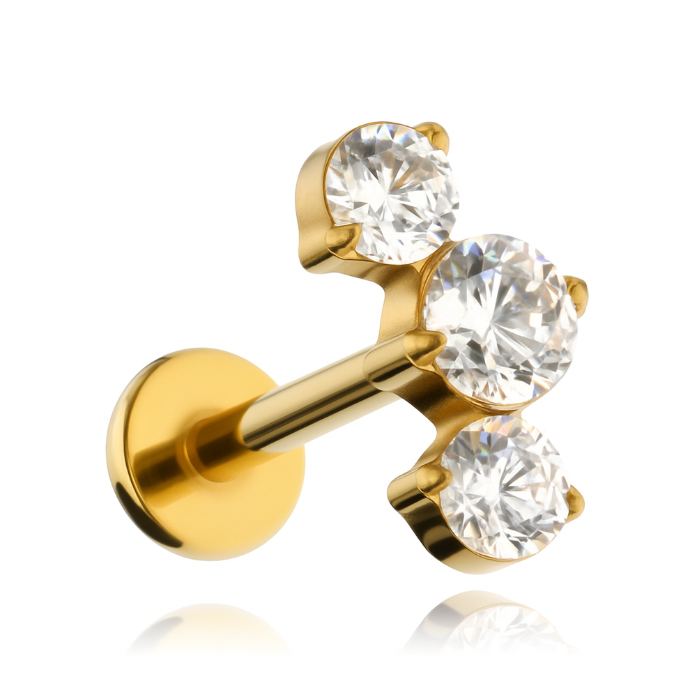 Titanium labret cluster with white zircons - gold