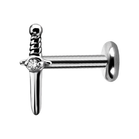 Labret silver dagger with white premium Zirconia - LGW-027