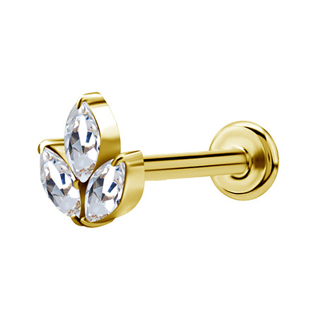 Gold ornamental labret with white premium Zirconia - LGW-026