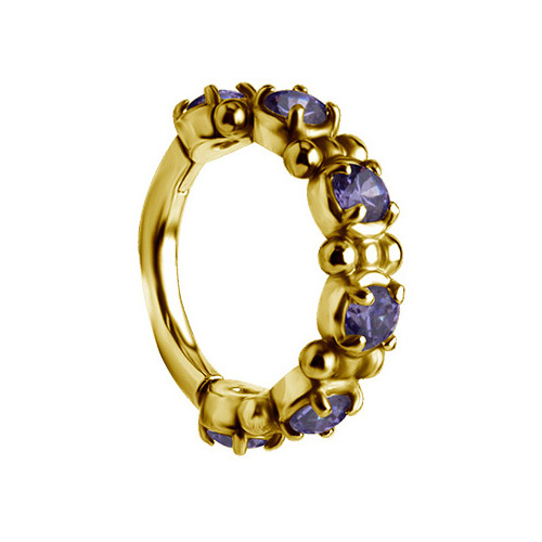 Earring clicker gold with purple Premium Zirconia - CoCr NF - K-062