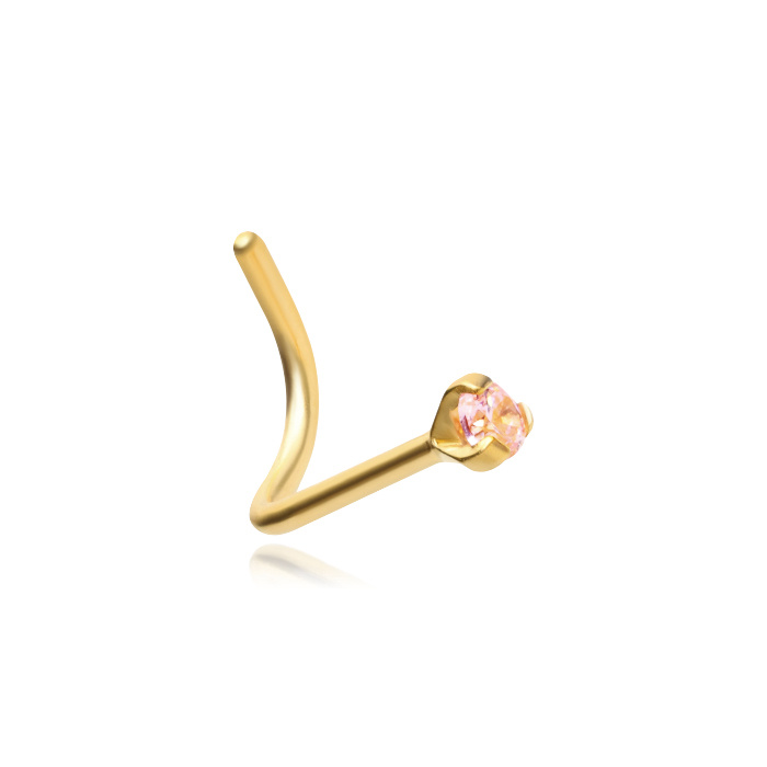 Titanium nose stud Premium Zirconia gold with pink zirconia - TN-018