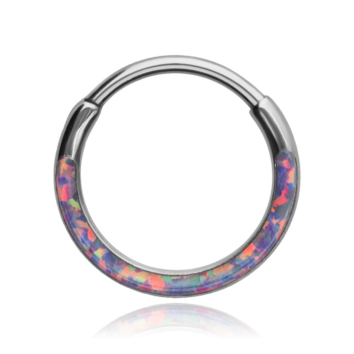 Titanium piercing ring clicker with opal op38 - TK-092