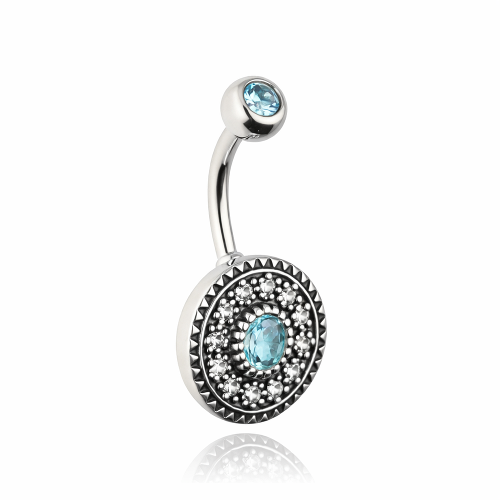 Openwork Belly button ring with zirconia blue - KP-039