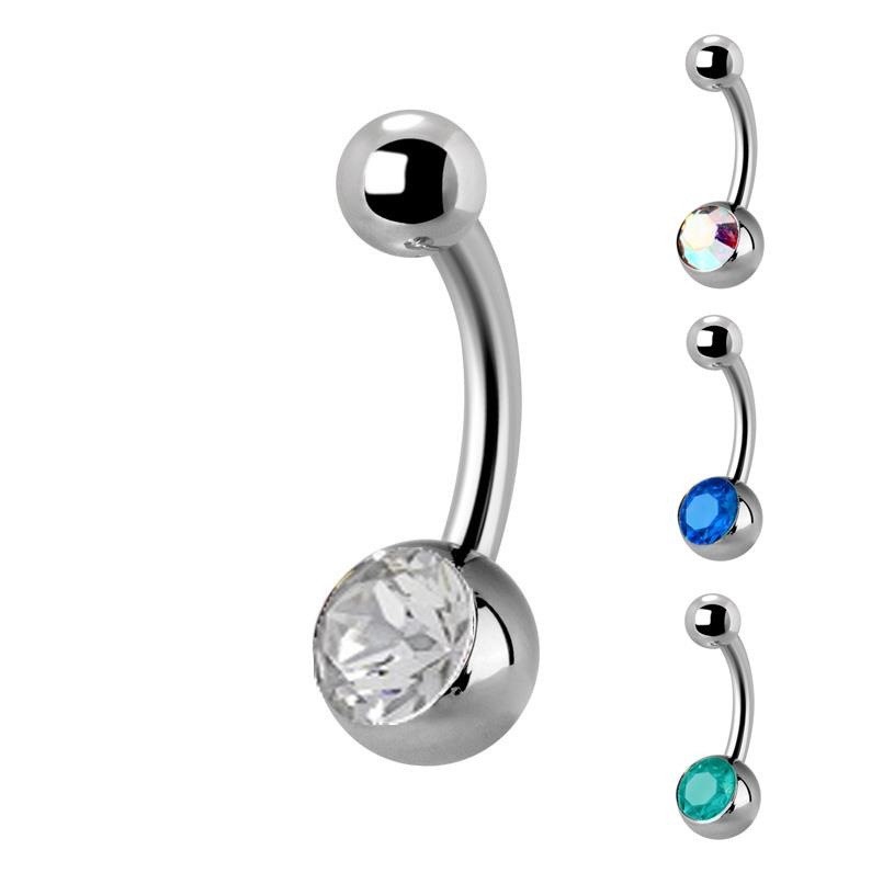 Titanium belly button ring - white zirconia - TPP-010
