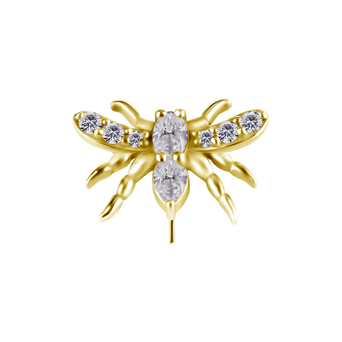 Nakrętka push in - latający owad z białą cyrkonią - CoCr NF - złoty - PI-018