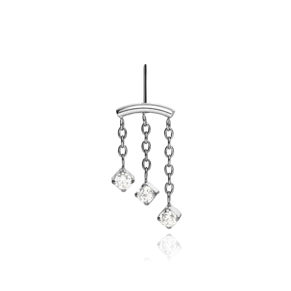 Titanium attachment for pins - push in - silver with white crystal - TPI-003