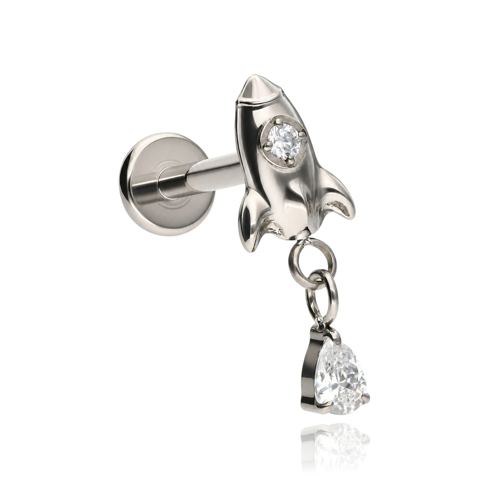 Titanium labret - a bow with a white cubic zirconia - silver