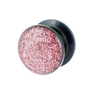 Acrylic  plug - pink glitter - PT-009