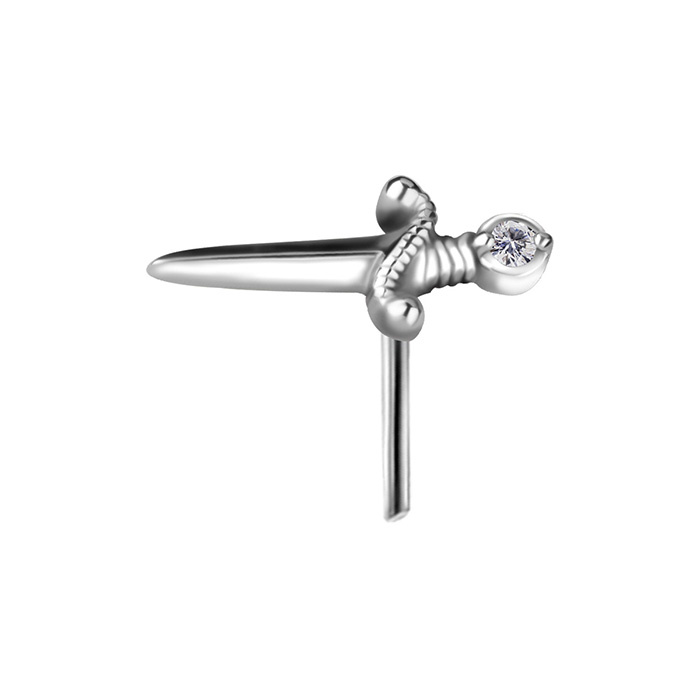 Nakrętka push in - sztylet z białymi cyrkoniami  - CoCr NF - srebrny - PI-013