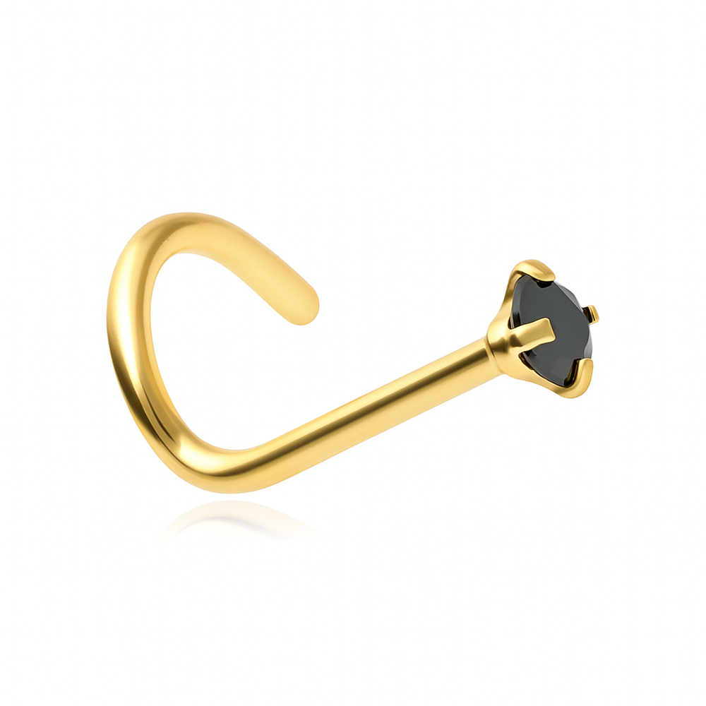 Nose screw with black zirconia - gold - NS-006