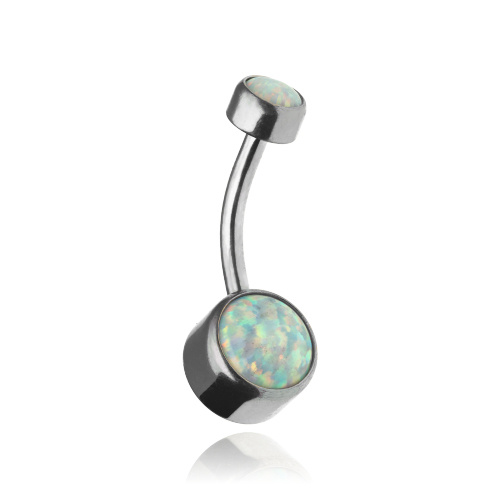 Belly button earring light blue opal - silver - KP-047