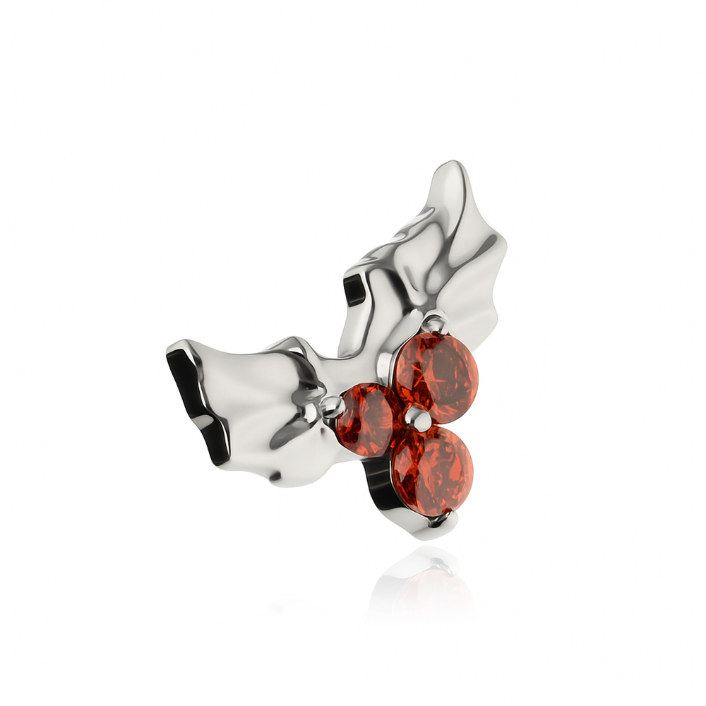 Titanium attachment leaves with red zircons - silver - TNA-217