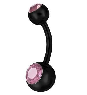 Black Belly button ring with pink zirconia - KP-004