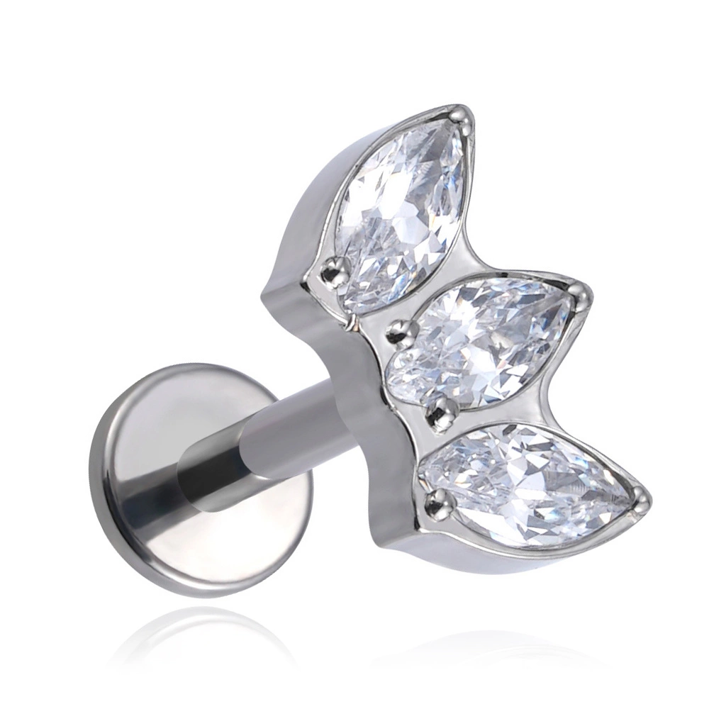 Titanium labret with white zircons - silver