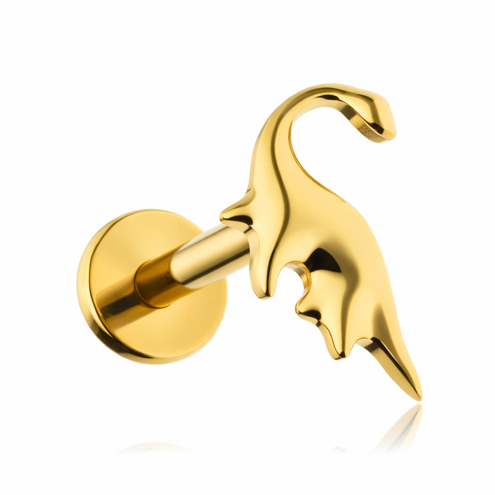 Tytanowy kolczyk labret dinozaur - złoty