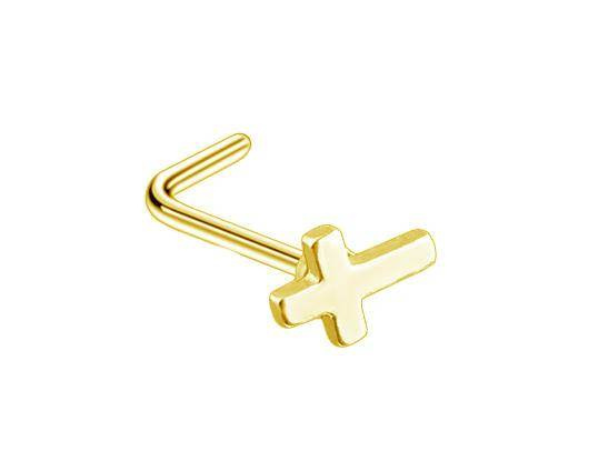 Decorative nose piercing - gold cross - NS-019