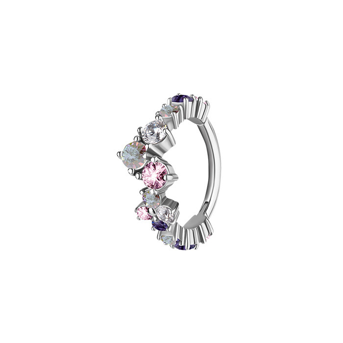 Piercing ring clicker with colored zircons - CoCr NF - sterling silver - K-066