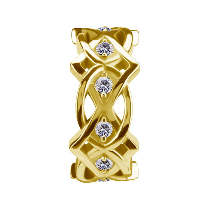 Piercing ring clicker decorative with white zircons - CoCr NF - gold - K-068