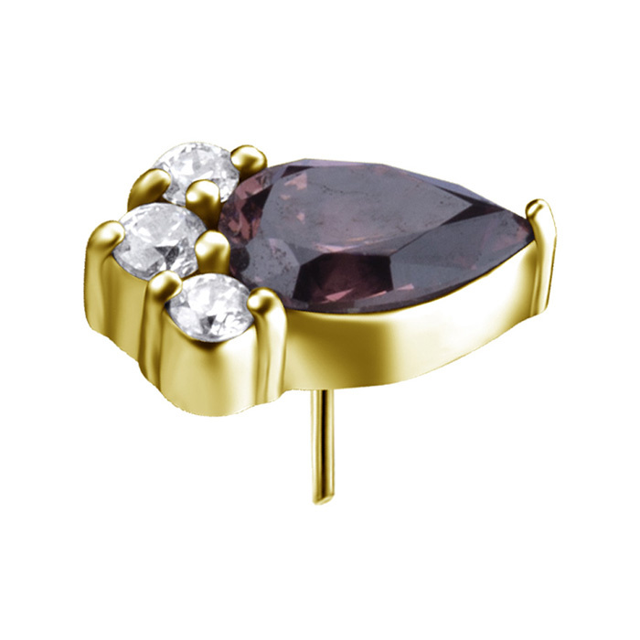 Nakrętka push in z różową i białymi cyrkoniami - CoCr NF - złoty - PI-061