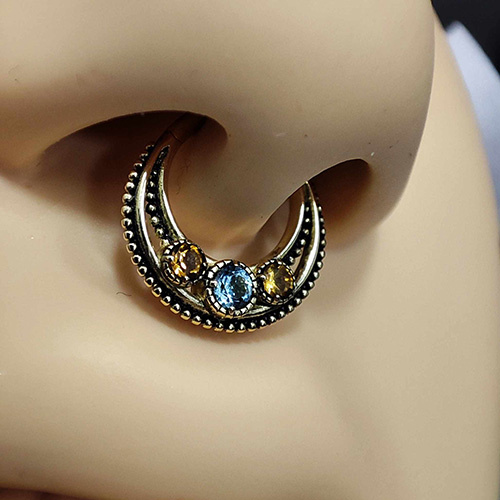 Piercing ring clicker - 18K gold with topaz and citrine - GD18K-028