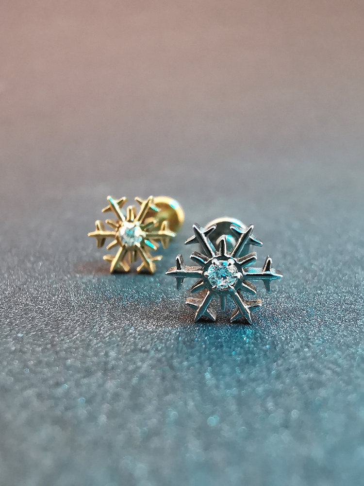 Titanium labret snowflake with white zirconia- TGW-153